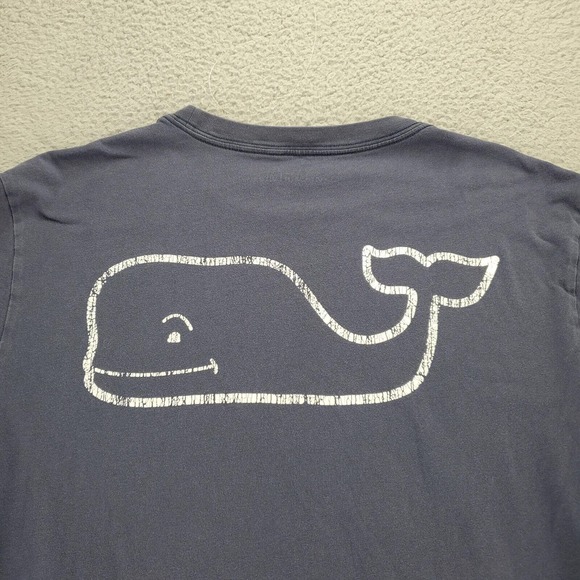 Vineyard Vines Shirt Mens Medium Blue Short Sleeve Big Whale Spell Out Logo - Picture 6 of 12